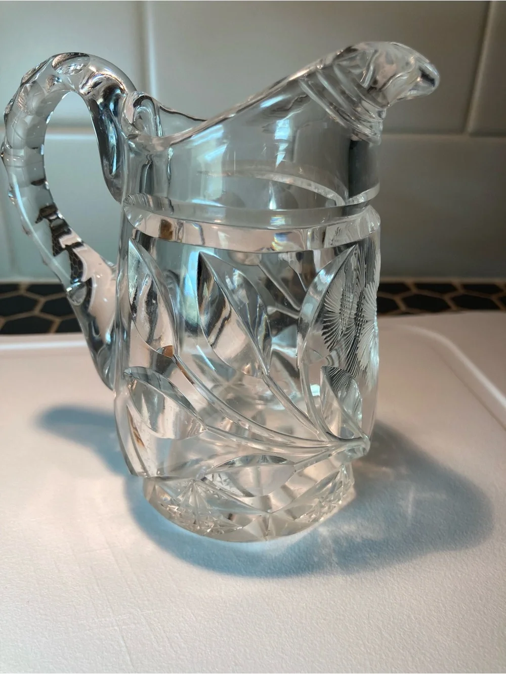 Antique 1900's Miniature Cut Crystal Floral Daisy pitcher jug